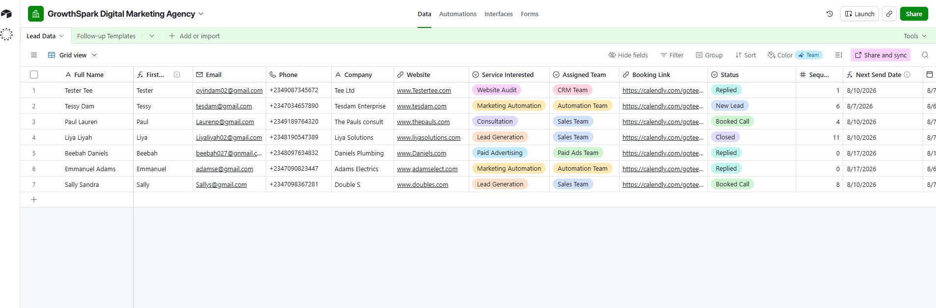 Airtable Leads Table